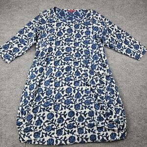 Nila Rubia Dress Womens L/XL Blue Floral Block Print Cotton Relaxed Lagenlook